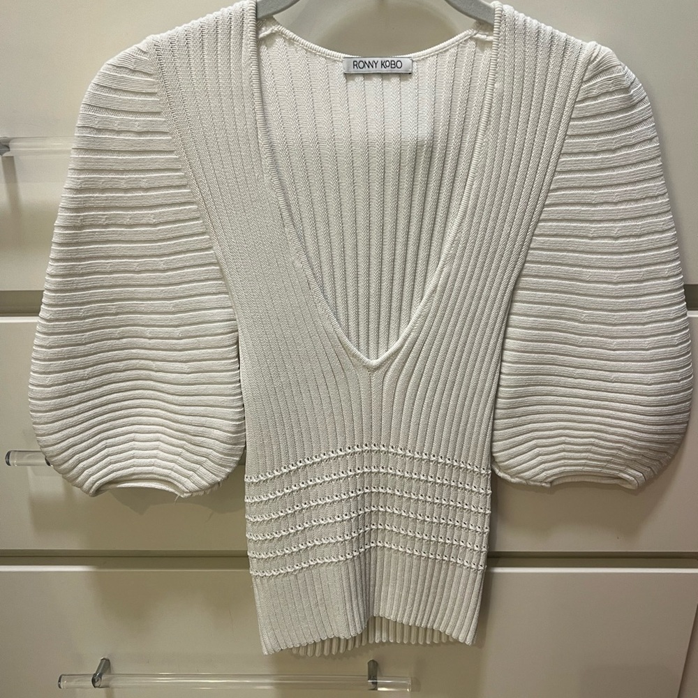 Ronny Kobo Collection Cream V-Neck Sweater
